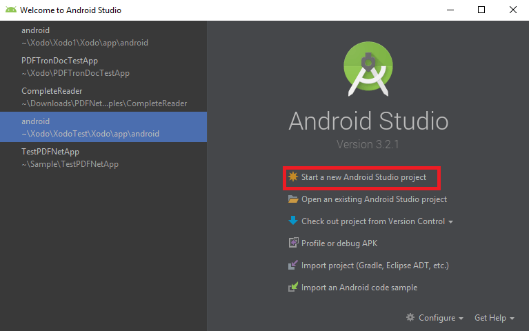 android_studio_welcome image