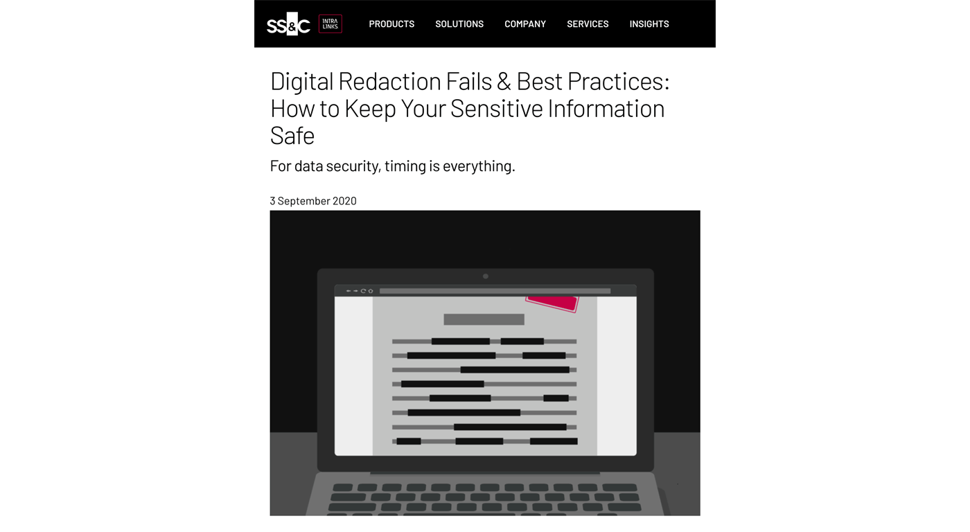 2020 Intralinks INsights article on redaction best practices