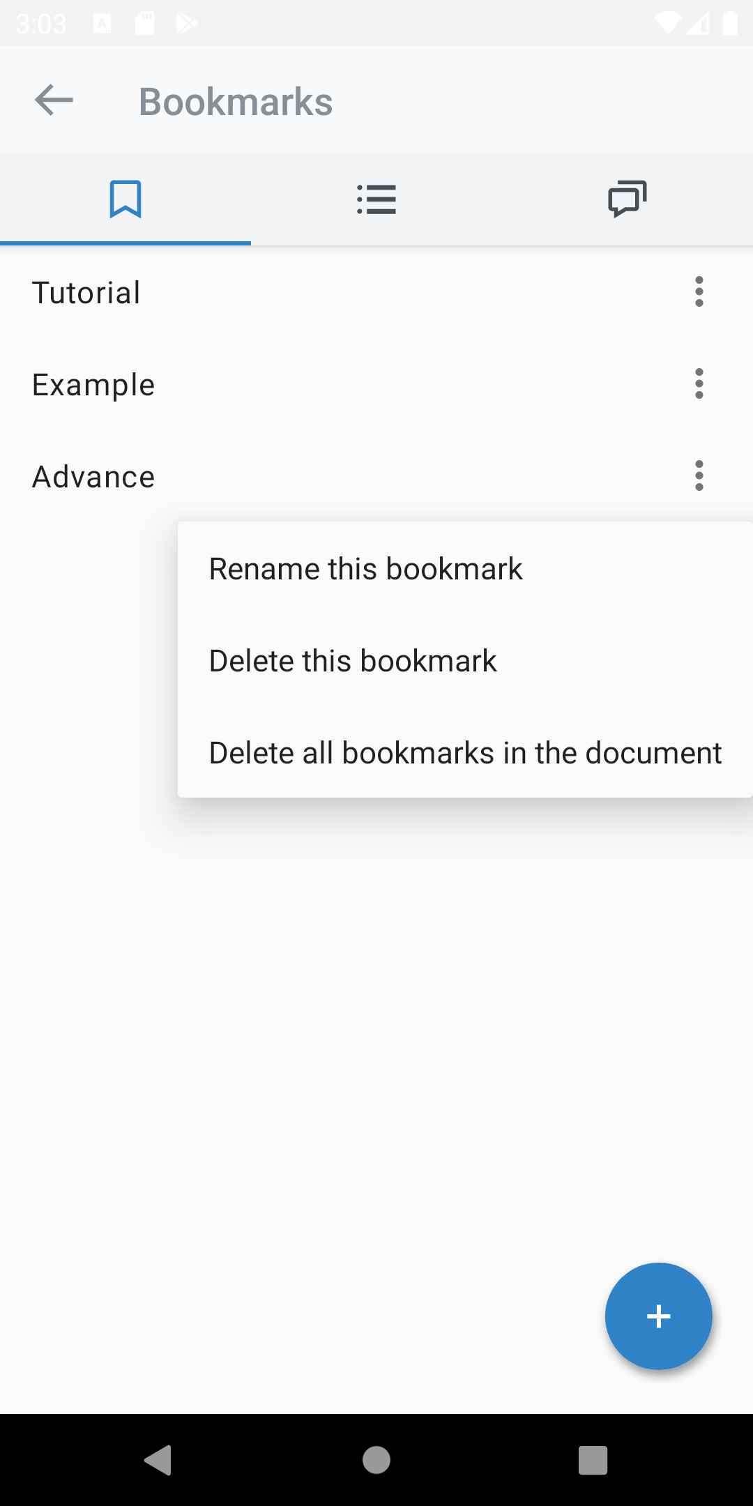 User bookmark dialog