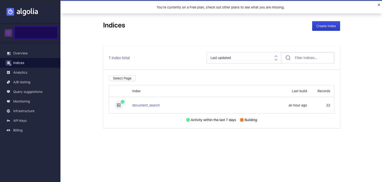 Configuring Algolia for full-text indexed search