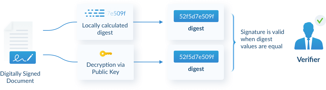 PDF signature verification using public-key cryptography