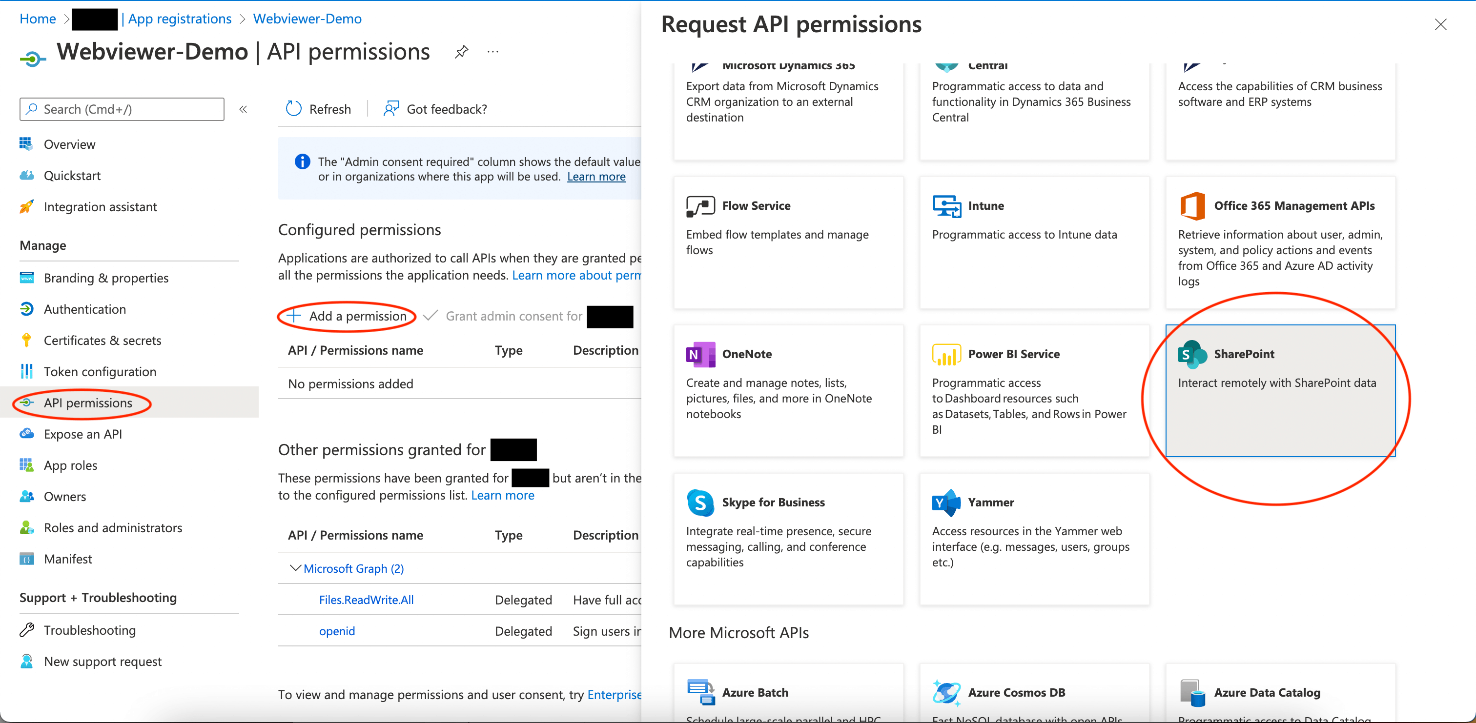 Select API permissions