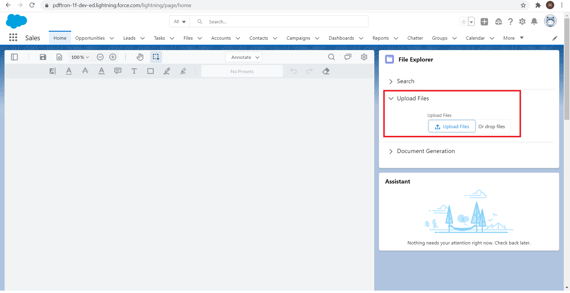 Salesforce contract template upload button